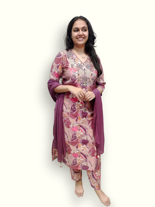 Printed Muslin Pure Handwork Kurti Set